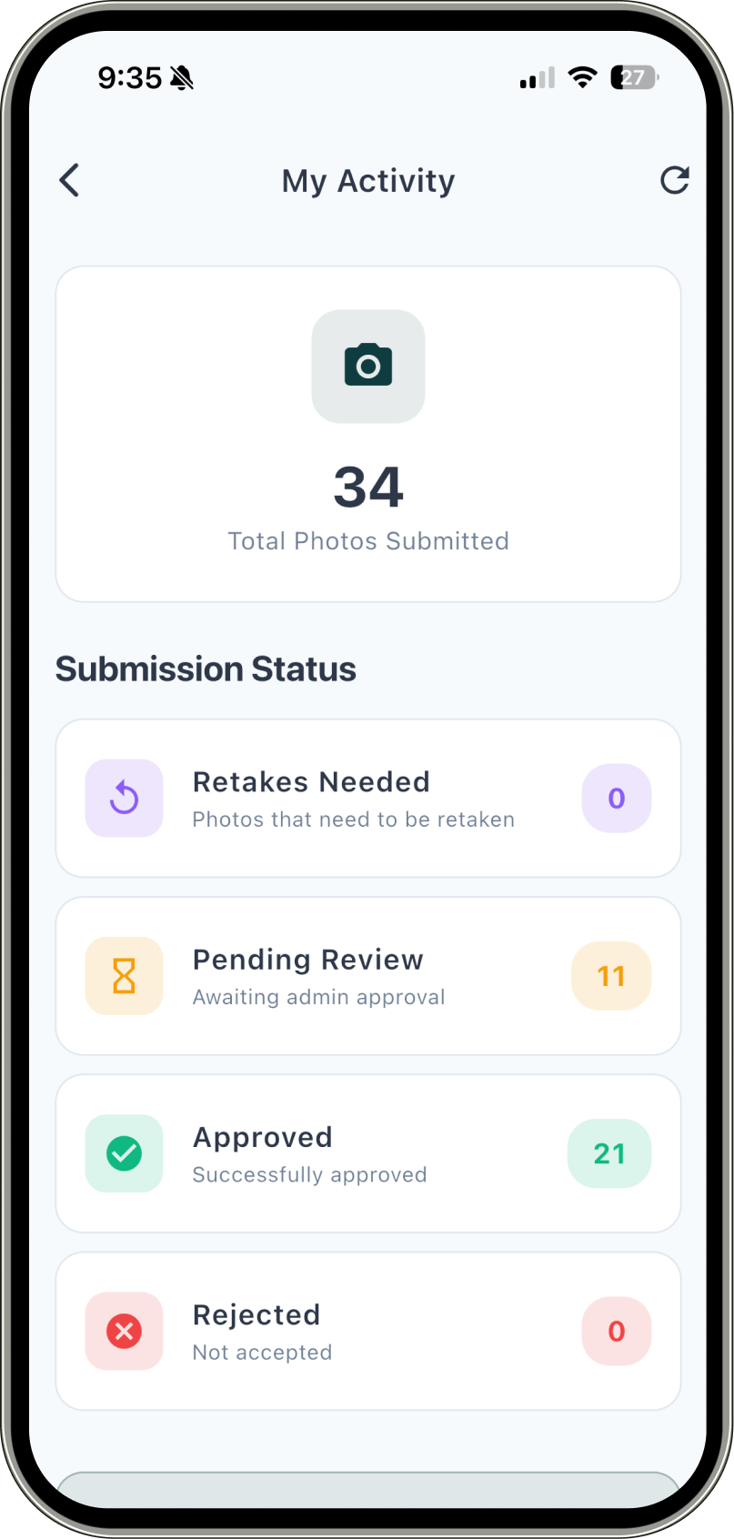 CaptrID My Activity screen showing submission status after sync